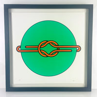 Elevate your art collection with Mark Beattie's Love Knot (Orange in Green), a limited edition 3-color screenprint on Somerset satin white 410gsm paper. With dimensions of 40 x 40cm, this exclusive artwork is part of a limited edition of 10, showcasing Beattie's mastery of color and form. Immerse your space in the enchanting allure of Love Knot, where artistic precision and limited edition exclusivity converge