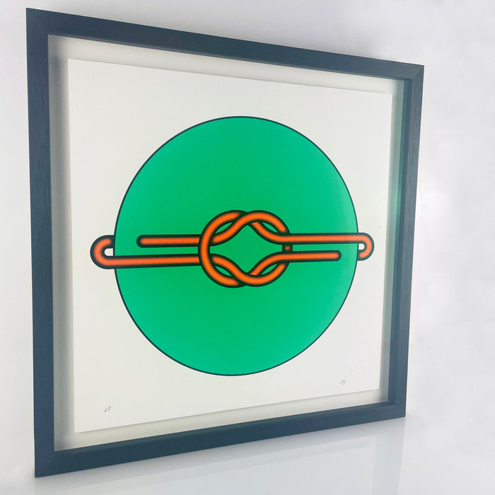 Elevate your art collection with Mark Beattie's Love Knot (Orange in Green), a limited edition 3-color screenprint on Somerset satin white 410gsm paper. With dimensions of 40 x 40cm, this exclusive artwork is part of a limited edition of 10, showcasing Beattie's mastery of color and form. Immerse your space in the enchanting allure of Love Knot, where artistic precision and limited edition exclusivity converge