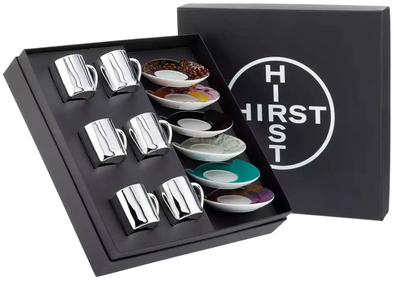 Damien Hirst, Mixed Set of 6 Anamorphic Expresso Cups in hte original black presentation box