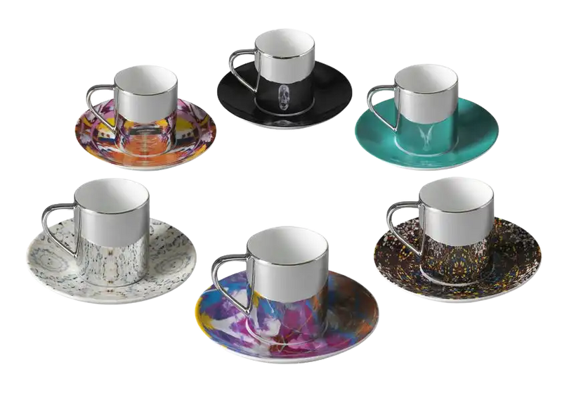 Damien Hirst, Mixed Set of 6 Anamorphic Expresso Cups presented on white background