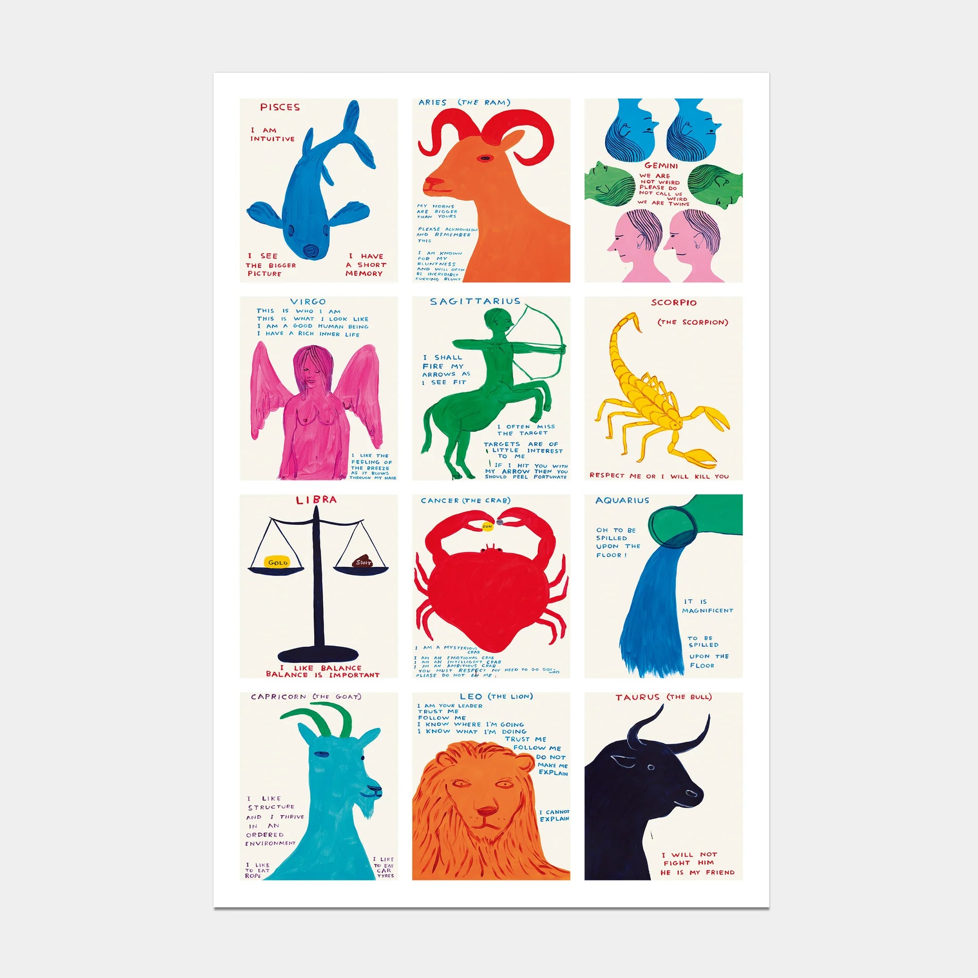 David Shrigley, Signs Of The Zodiac Print For Sale | SMOLENSKY ...