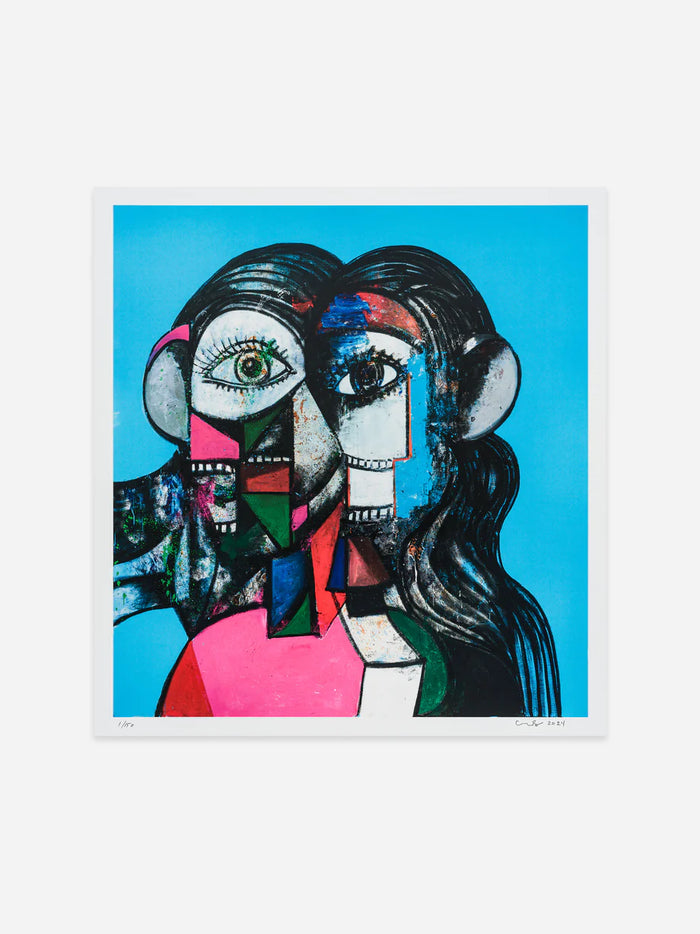 George Condo figurative print on a blue background