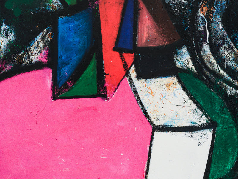 Close up of the variation of colours on George Condo print