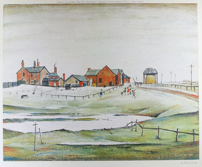 L.S. Lowry, Landscape With Farm Buildings, 1974