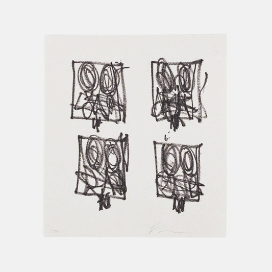 Rashid Johnson black and white print for sale featuring 4 different square shaped characters 