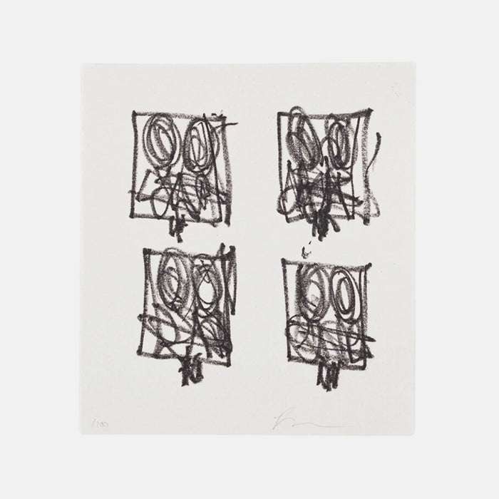 Rashid Johnson black and white print for sale featuring 4 different square shaped characters 