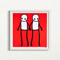 STIK, Holding Hands Signed (Red), 2020 with white frame, prints for sale from Smolensky Gallery