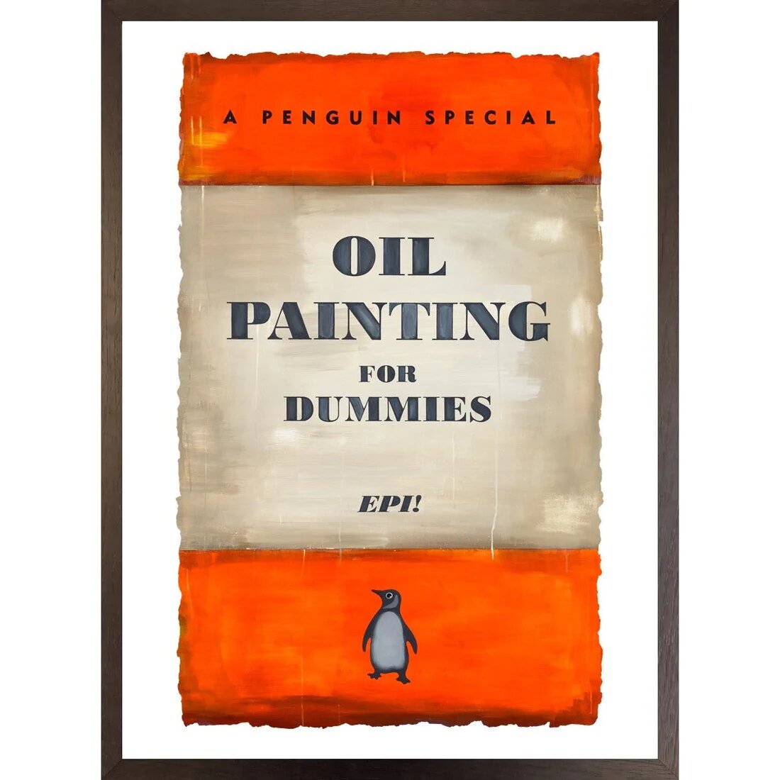 Orange Epi Print in the style of a penguin book cover saying Oil Painting For Dummies